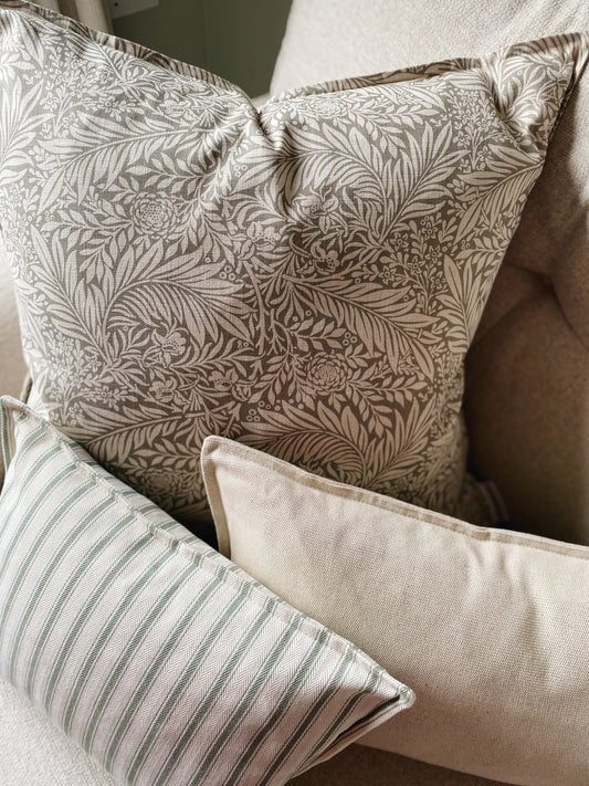 The Delilah - Green Floral Cushion With Top Stitch Border