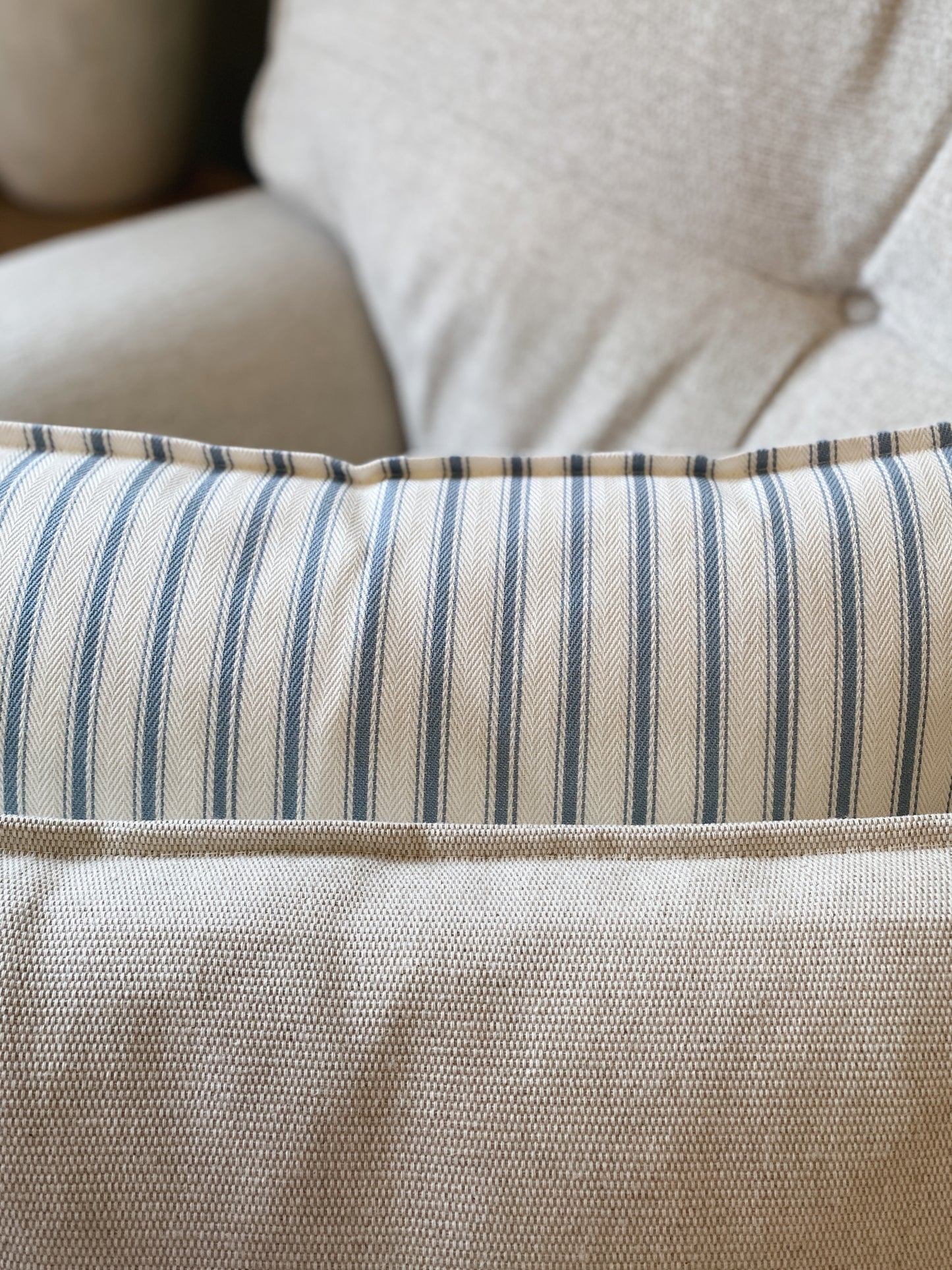 The Riley - Blue Ticking Stripe Oxford Edge Cushion