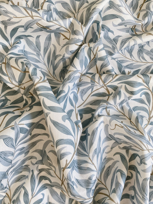 The Willa - Blue Leaf Cushion With Top Stitch Border