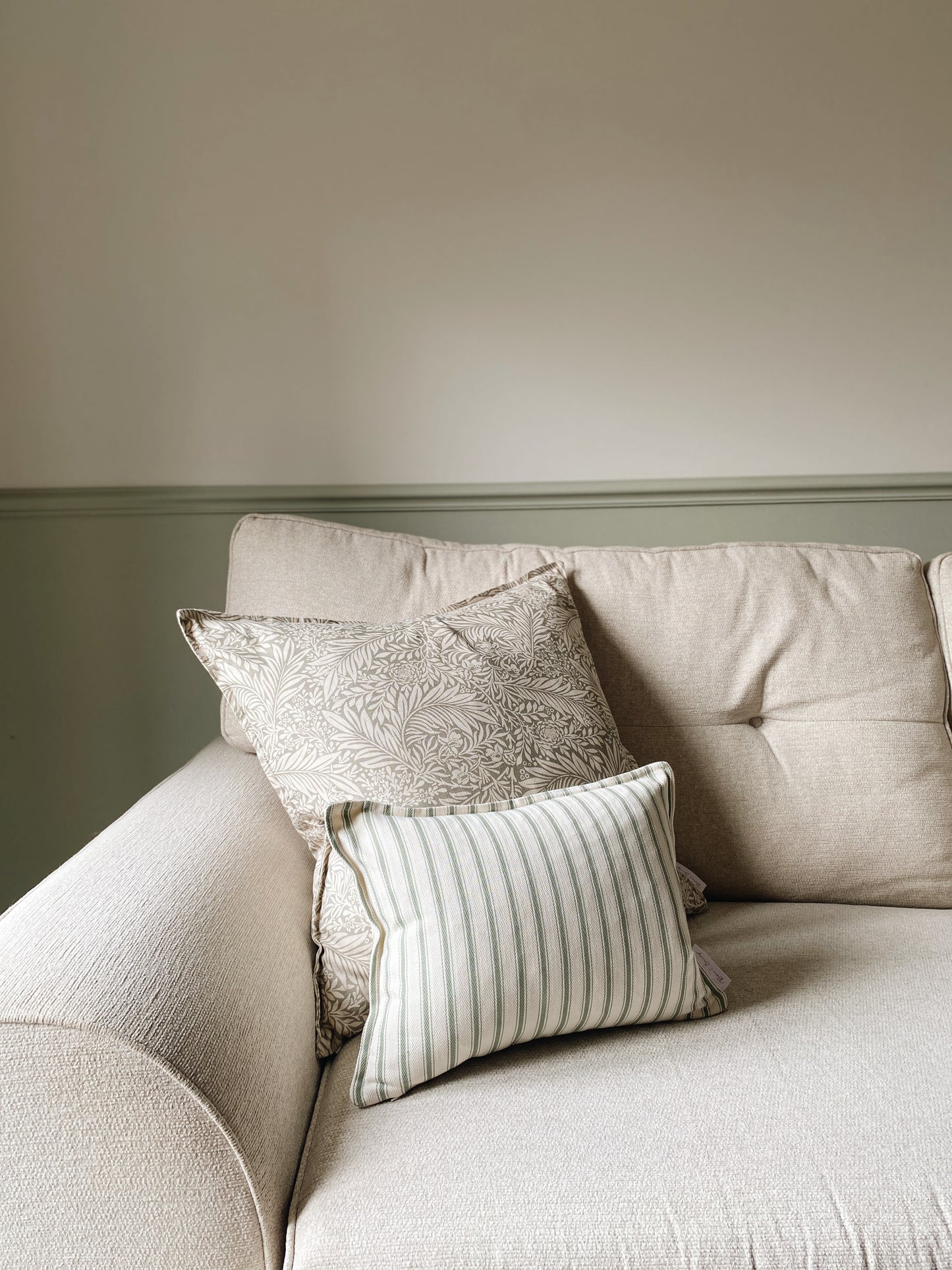 The Delilah - Green Floral Cushion With Top Stitch Border