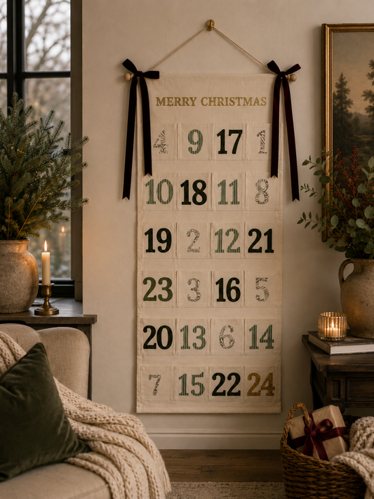 Christmas Advent Calendar in Green & Gold Glitter