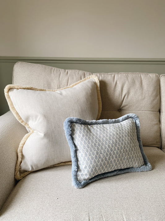 The Harriet - Cream Herringbone Cushion With Fringed Edge
