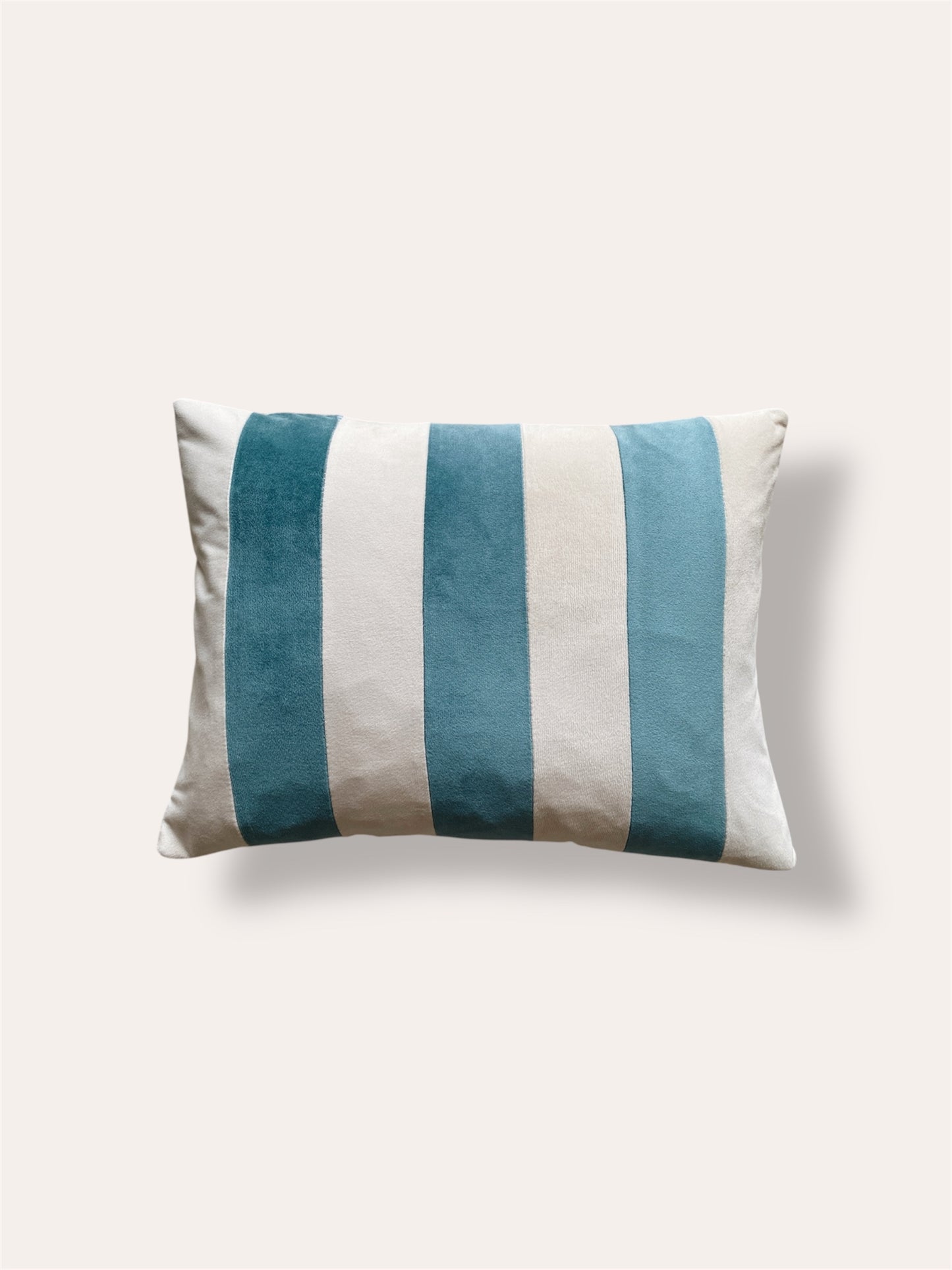 Velvet Striped Lumbar Cushion in Buttermilk & Duck Egg Blue