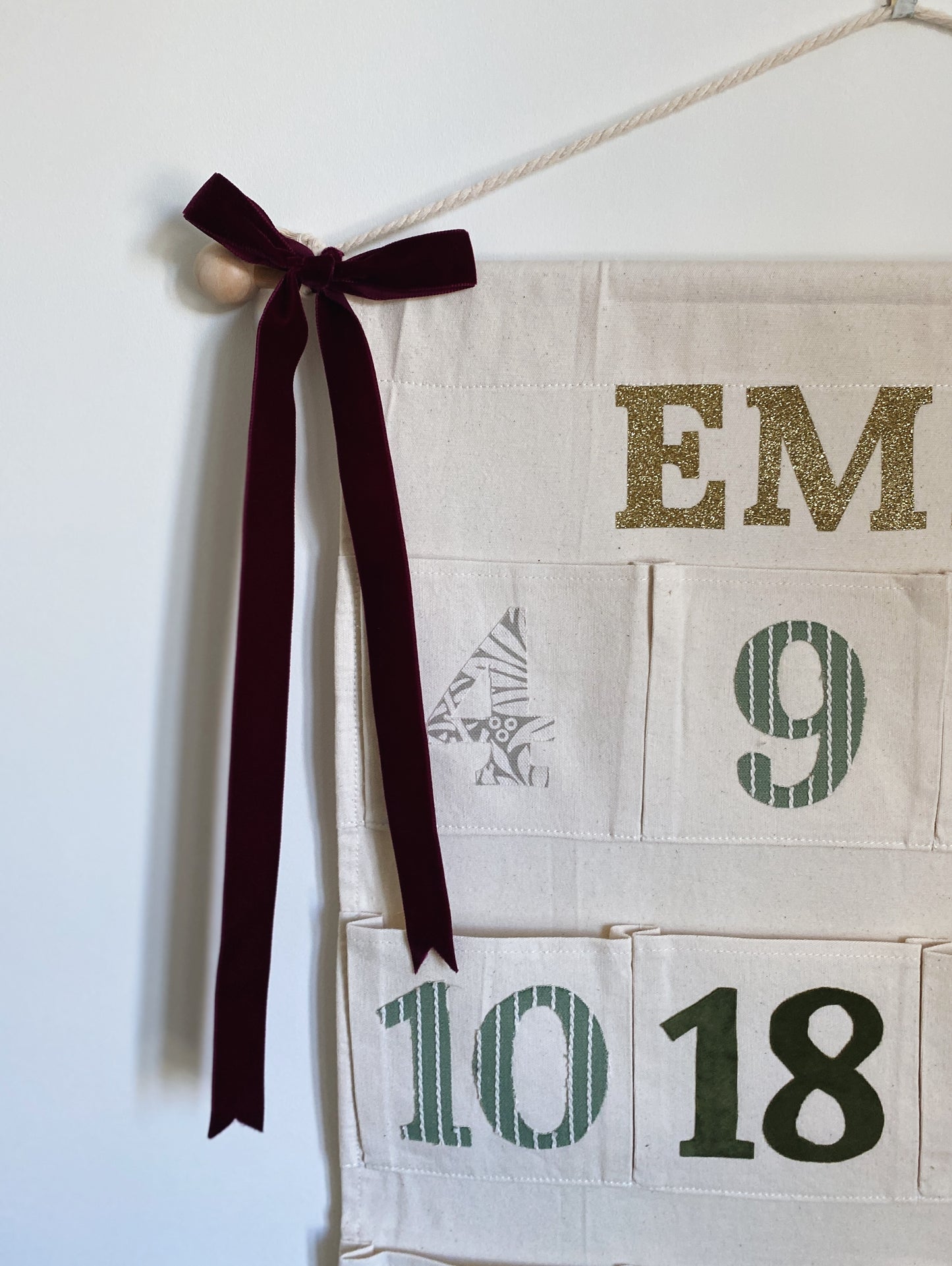 Personalised Christmas Advent Calendar in Green & Gold Glitter