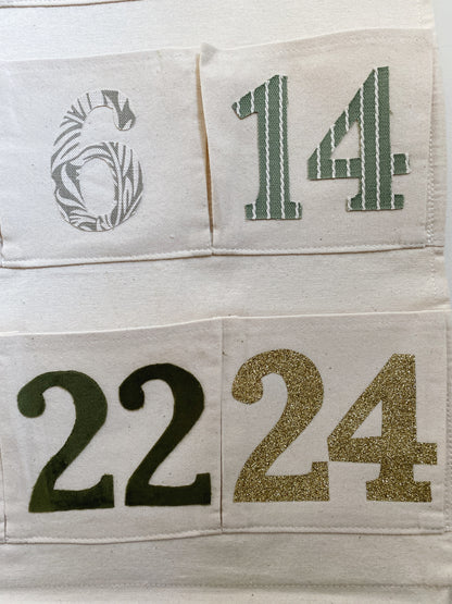 Christmas Advent Calendar in Green & Gold Glitter