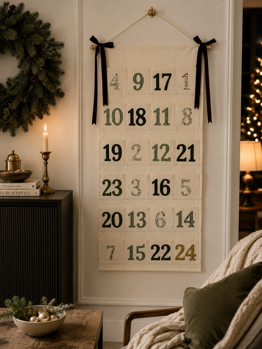 Christmas Advent Calendar in Green & Gold Glitter