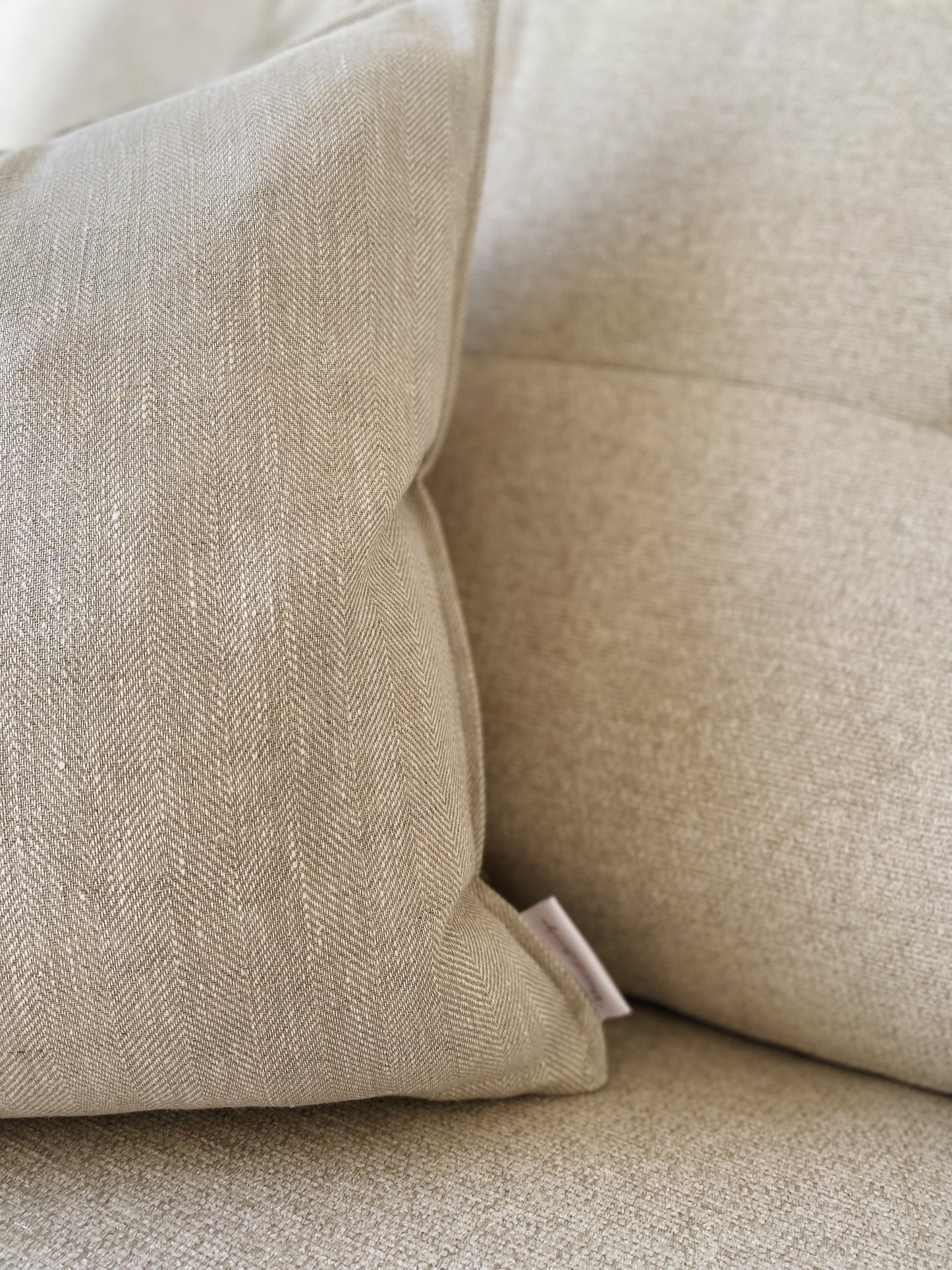 The Tilly - Beige Linen Herringbone Oxford Edge Cushion
