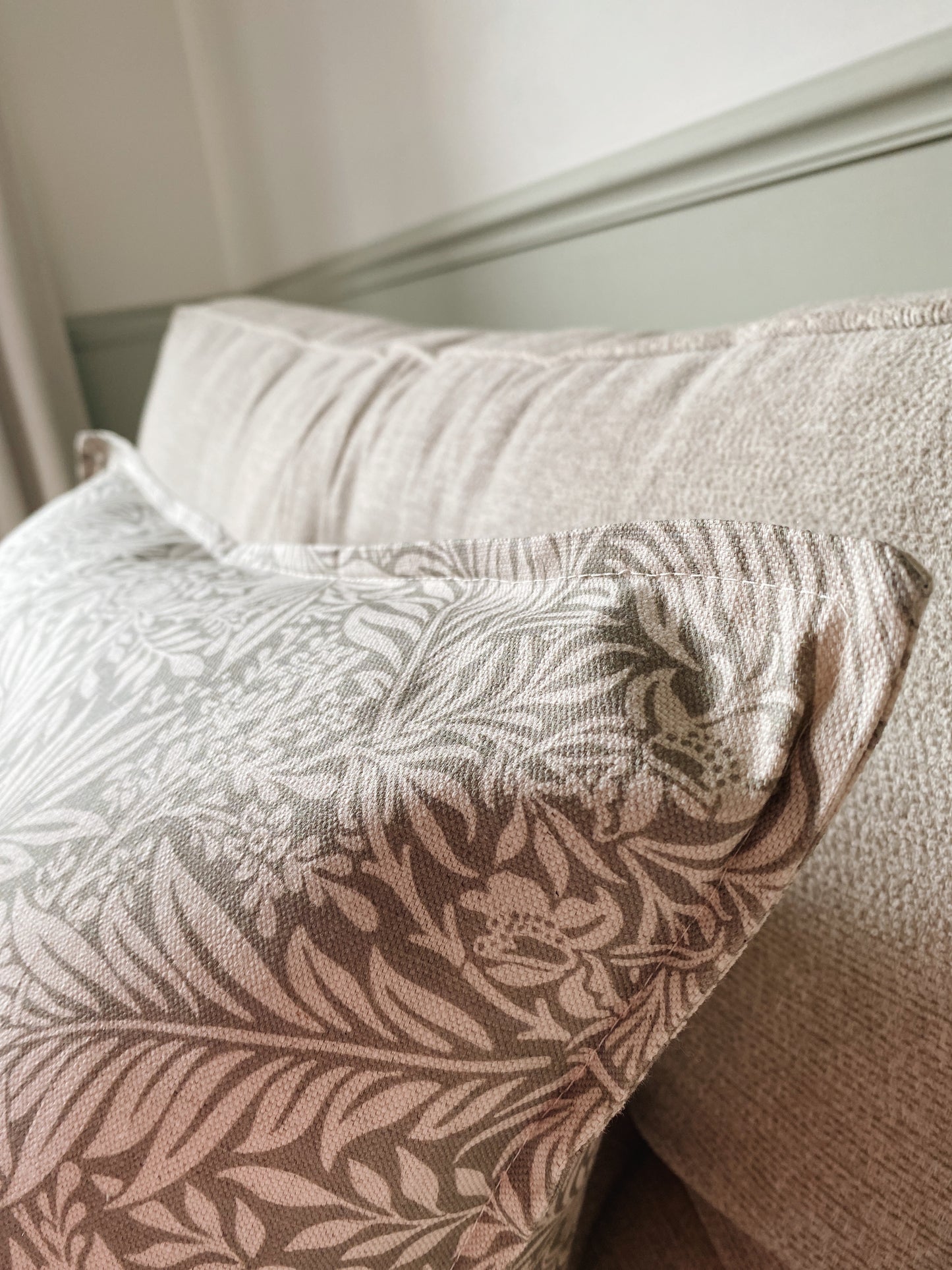 The Delilah - Green Floral Cushion With Top Stitch Border