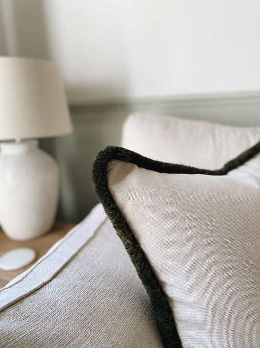 The Hazel - Cream Neutral Woven Fringed Cushion