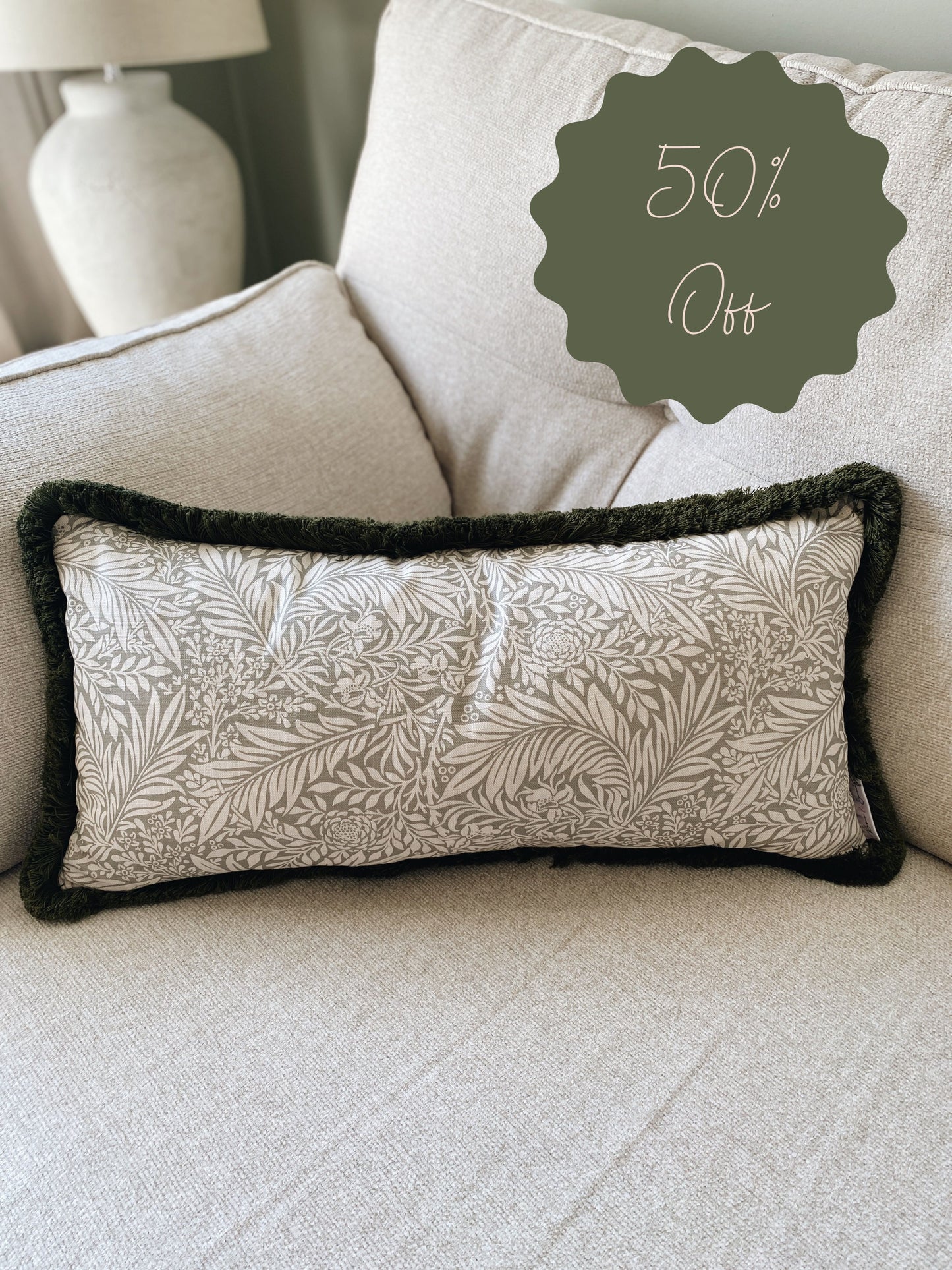 Outlet - The Delilah - Green Floral Fringed Cushion