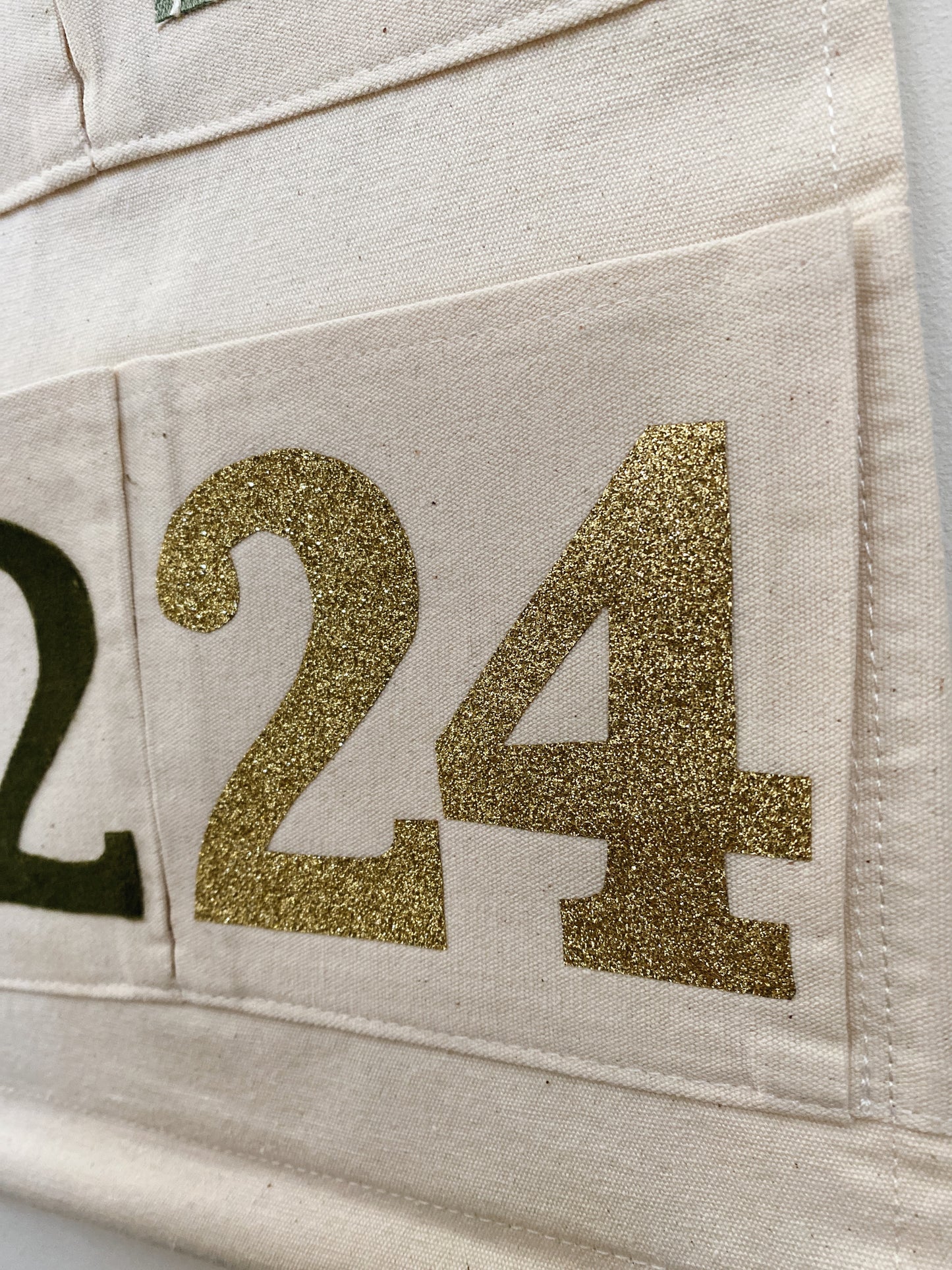 Personalised Christmas Advent Calendar in Green & Gold Glitter
