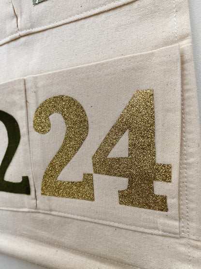 Personalised Christmas Advent Calendar in Green & Gold Glitter