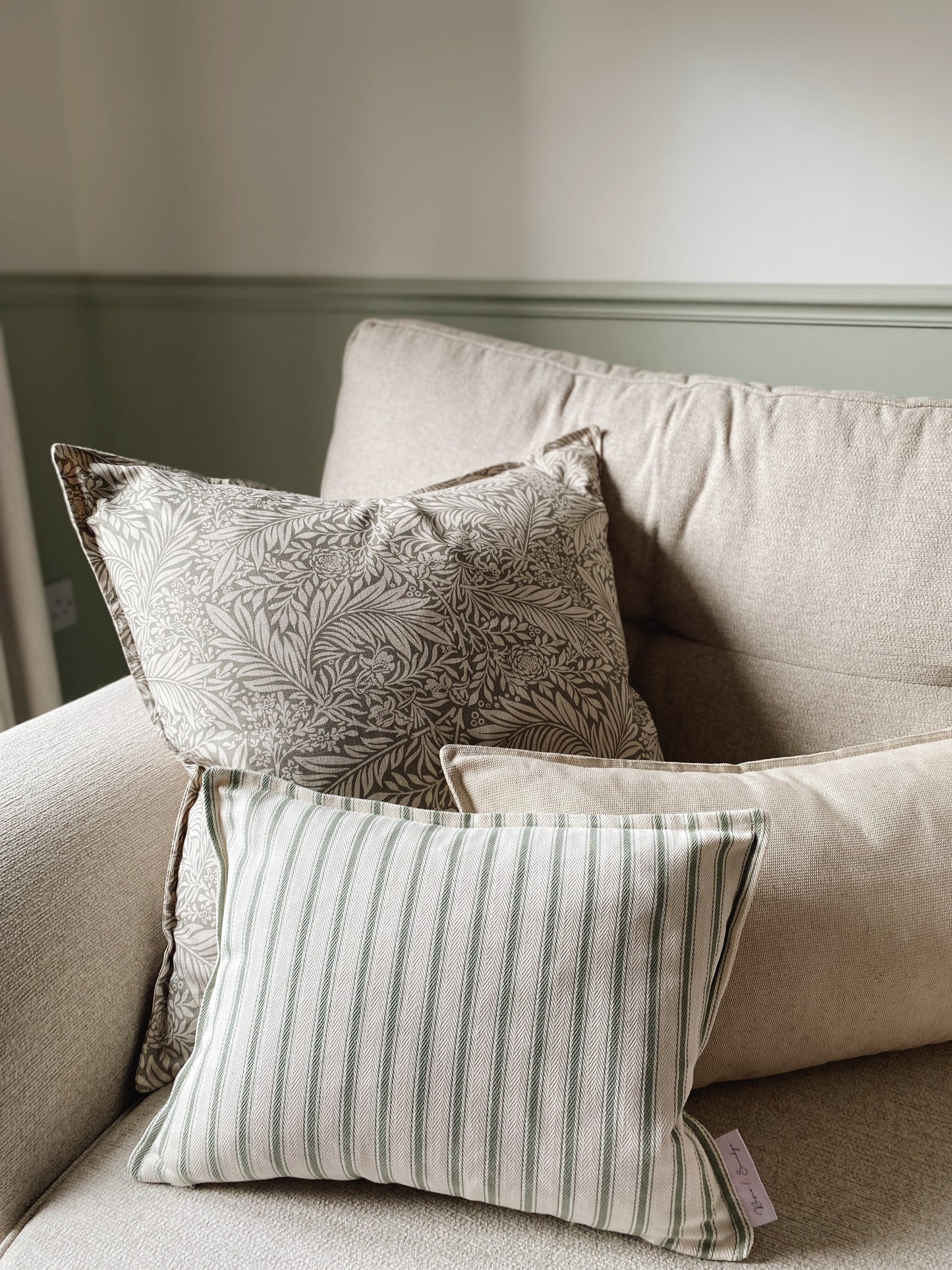 The Hazel - Cream Woven Cushion With Top Stitch Border