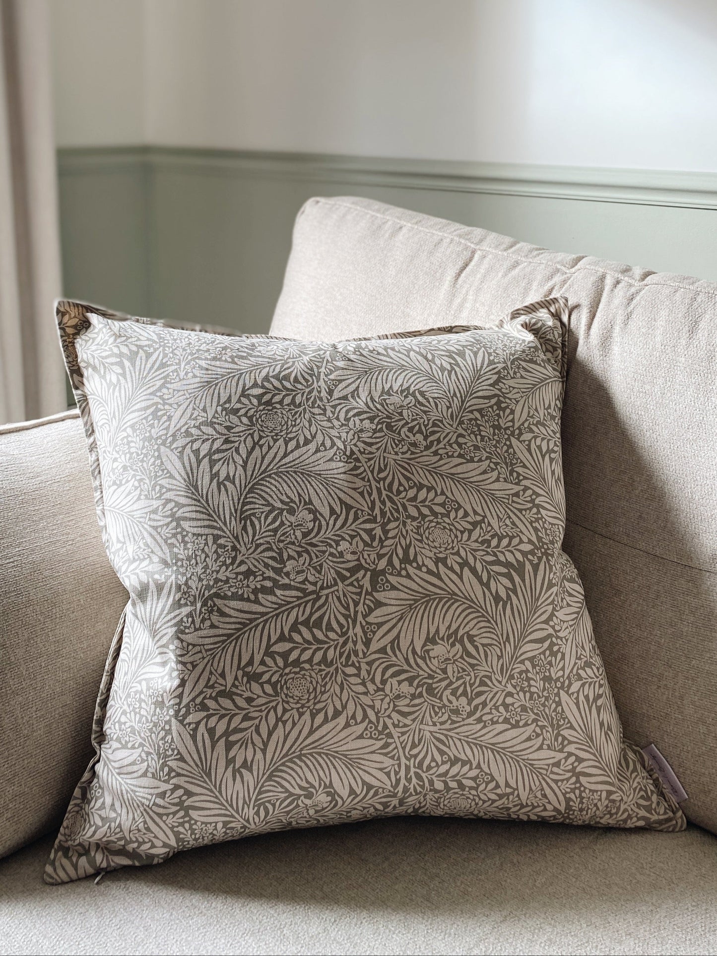 The Delilah - Green Floral Cushion With Top Stitch Border