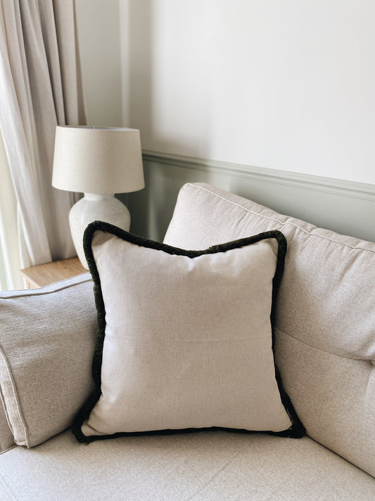 The Hazel - Cream Neutral Woven Fringed Cushion