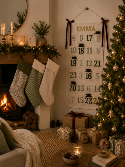 Personalised Christmas Advent Calendar in Green & Gold Glitter