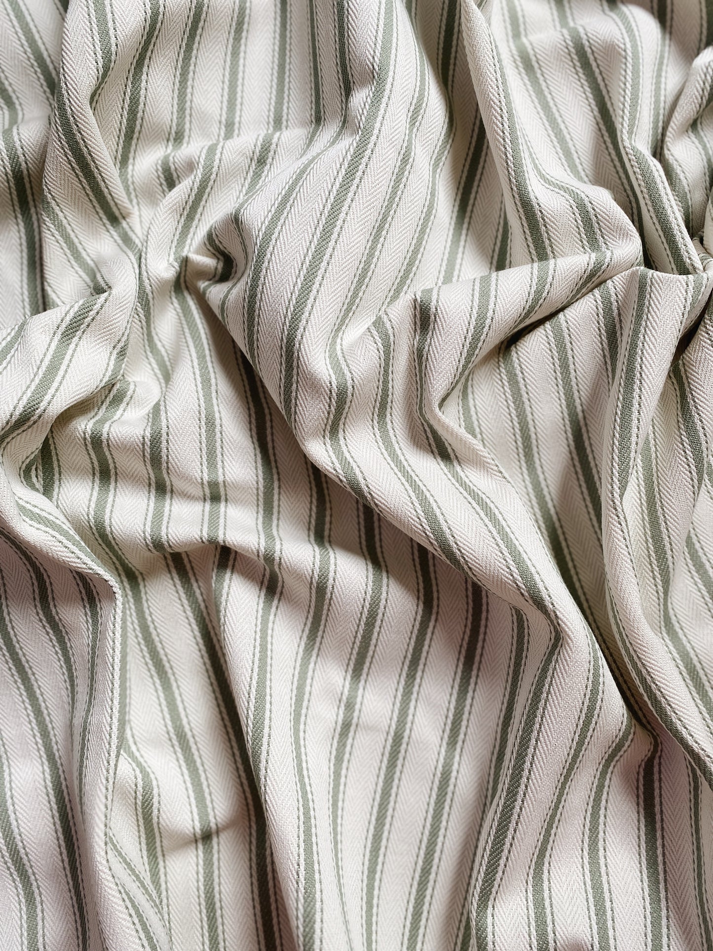 The Riley - Green Ticking Stripe Cushion With Top Stitch Border