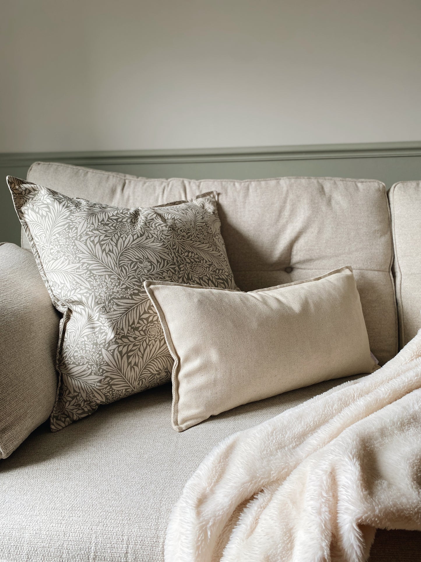 The Delilah - Green Floral Cushion With Top Stitch Border