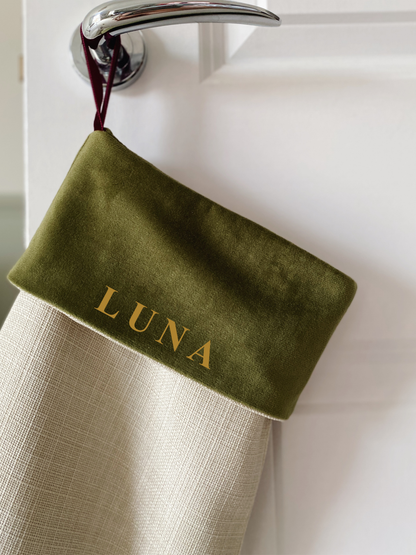 Personalised Luna Luxury Velvet-Lined Christmas Stocking