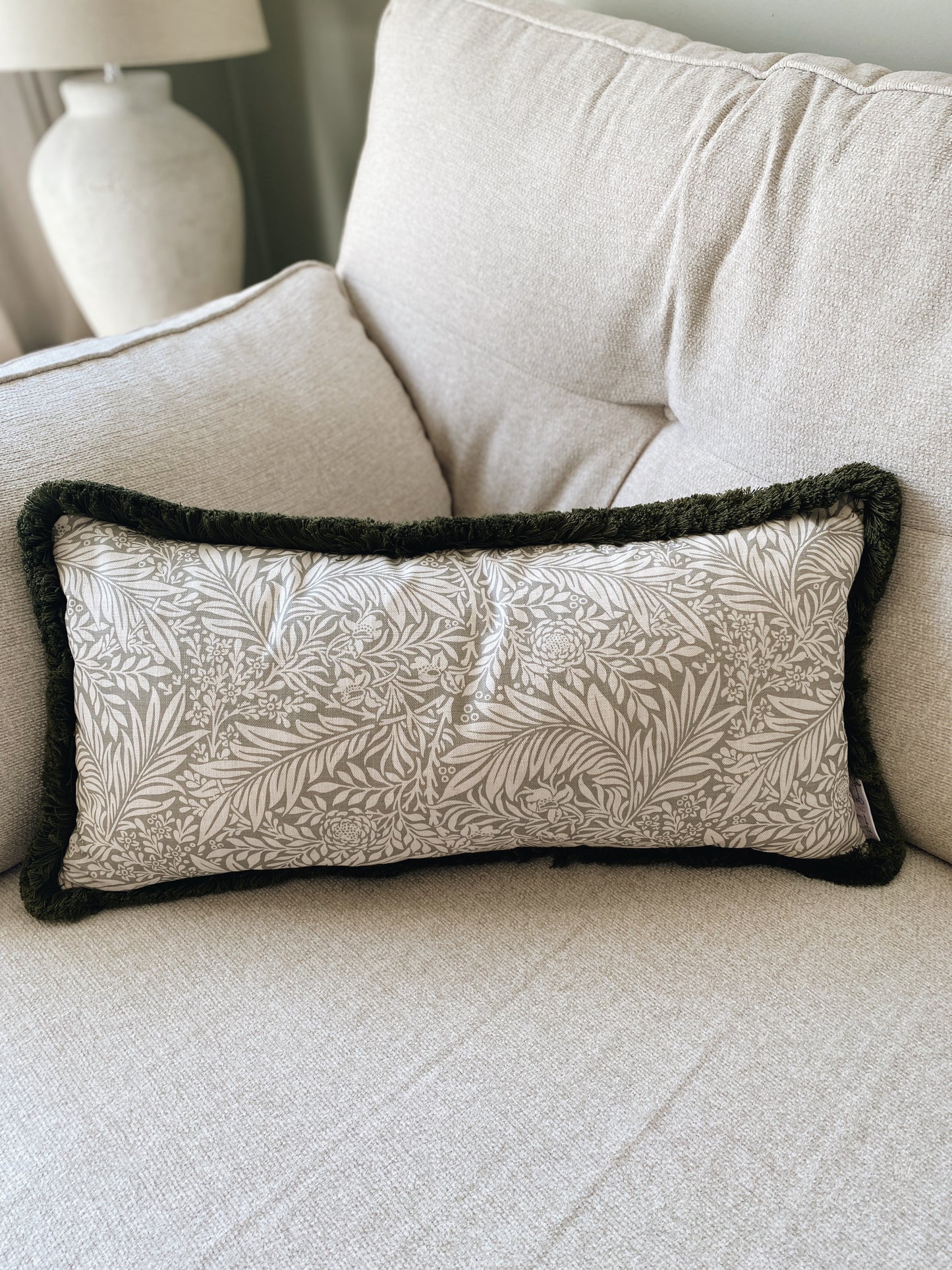 The Delilah - Green Floral Fringed Cushion