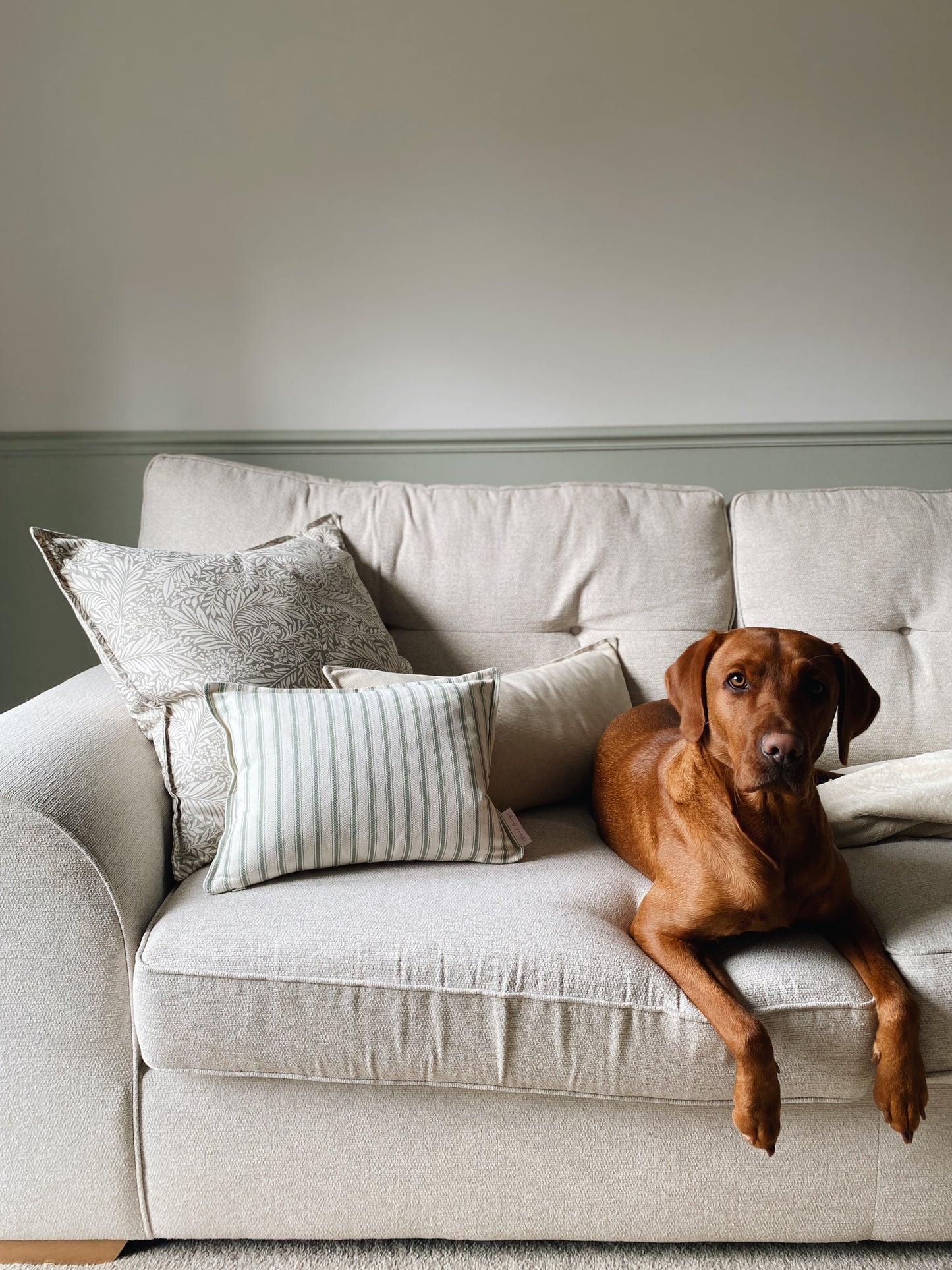 The Delilah - Green Floral Cushion With Top Stitch Border