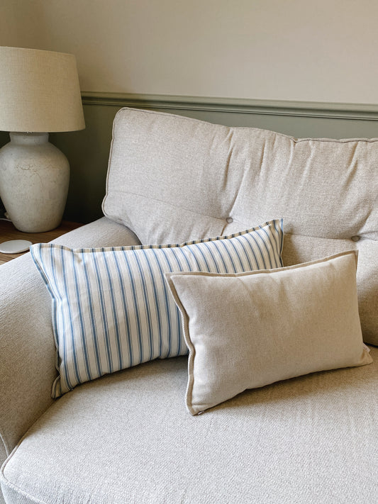 The Riley - Blue Ticking Stripe Oxford Edge Cushion