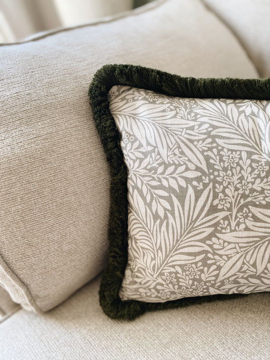 The Delilah - Green Floral Fringed Cushion