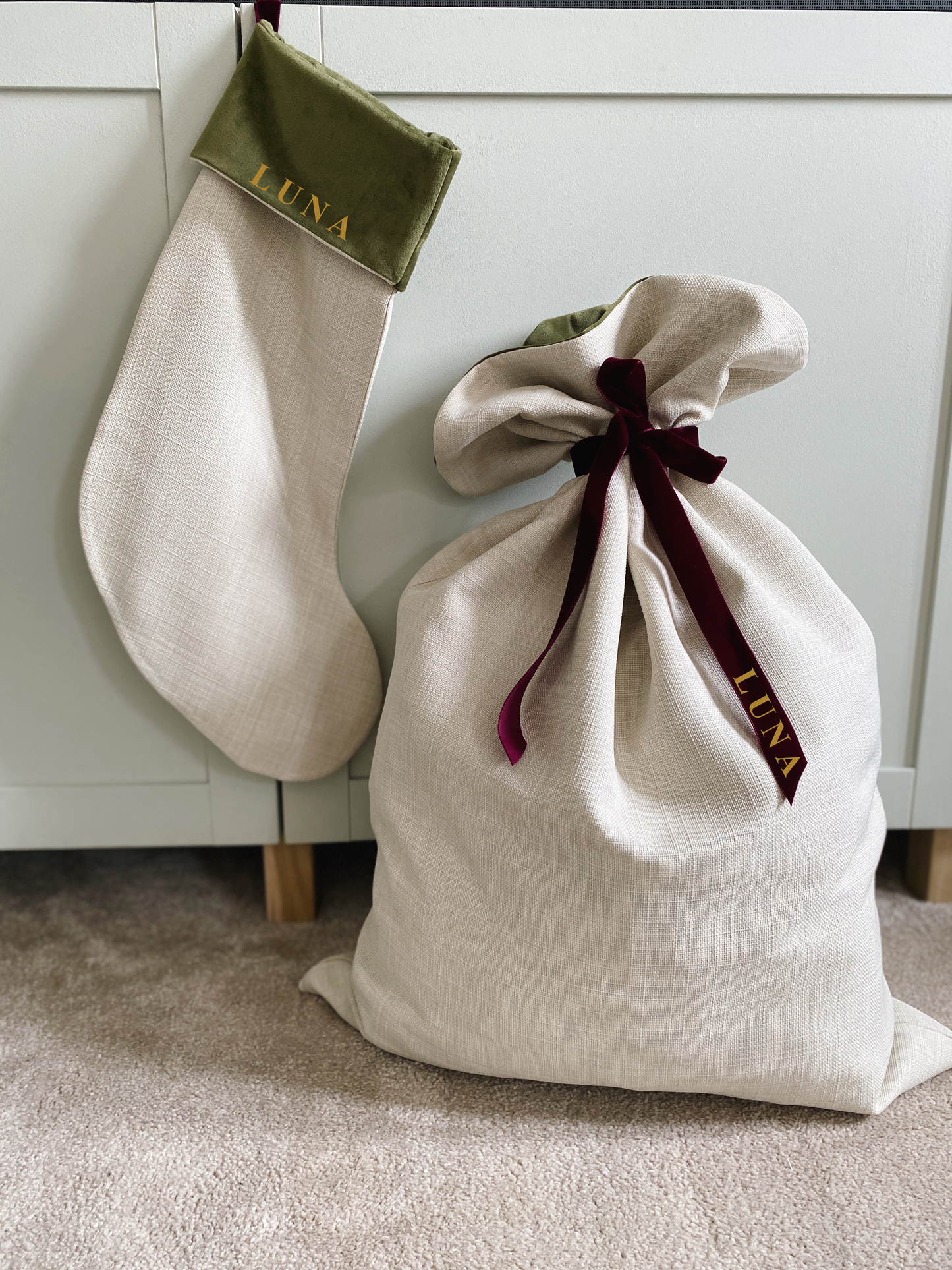 Personalised Luna Luxury Velvet-Lined Christmas Stocking