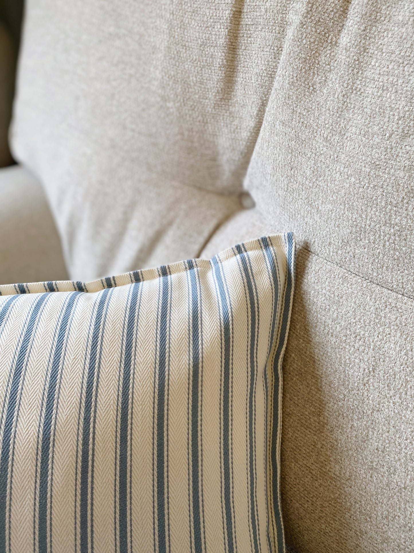The Riley - Blue Ticking Stripe Oxford Edge Cushion