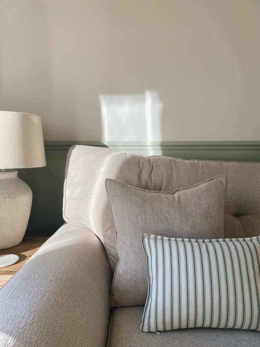 The Tilly - Beige Linen Herringbone Oxford Edge Cushion