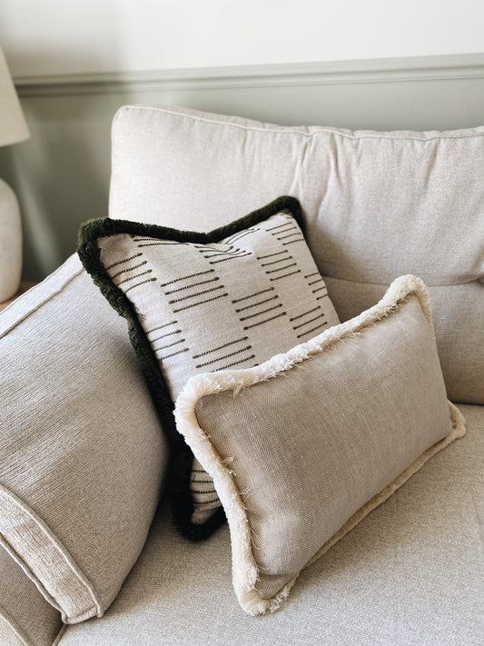 Outlet- The Olive - Green Woven Rustic Textured Fringed Cushion