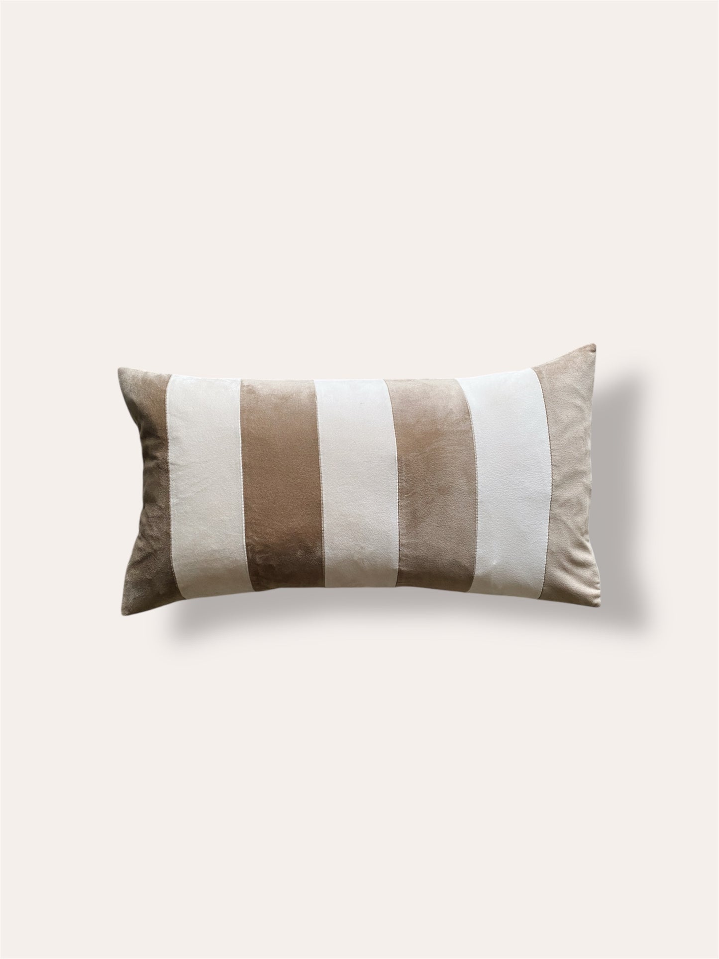 Velvet Striped Lumbar Cushion in Buttermilk & Biscuit